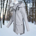 Gray Women's Rain Jacket With Hood — Lena Lightweight Waterproof Zip-Pocket - Side Pose Woods