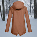 Orange Women's Rain Jacket With Hood — Lena Lightweight Waterproof Zip-Pocket - Back View Forest