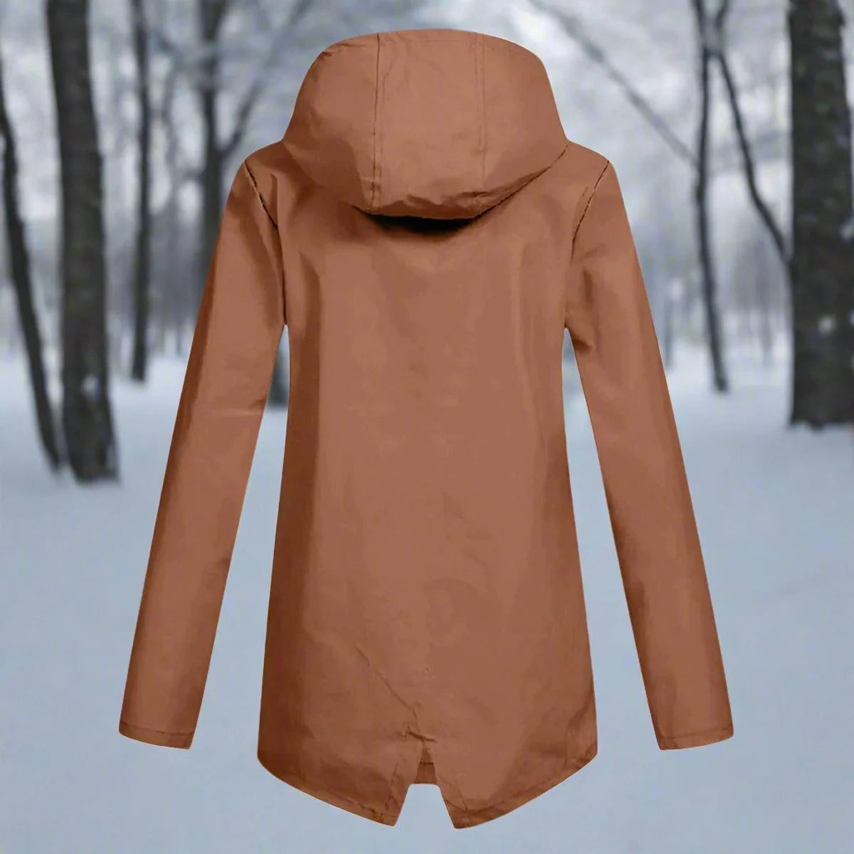 Orange Women's Rain Jacket With Hood — Lena Lightweight Waterproof Zip-Pocket - Back View Forest