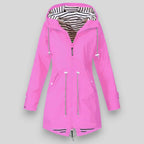 Pink Women's Hooded Rain Jacket — Nala Zip-Up Drawstring Waterproof - Front Studio