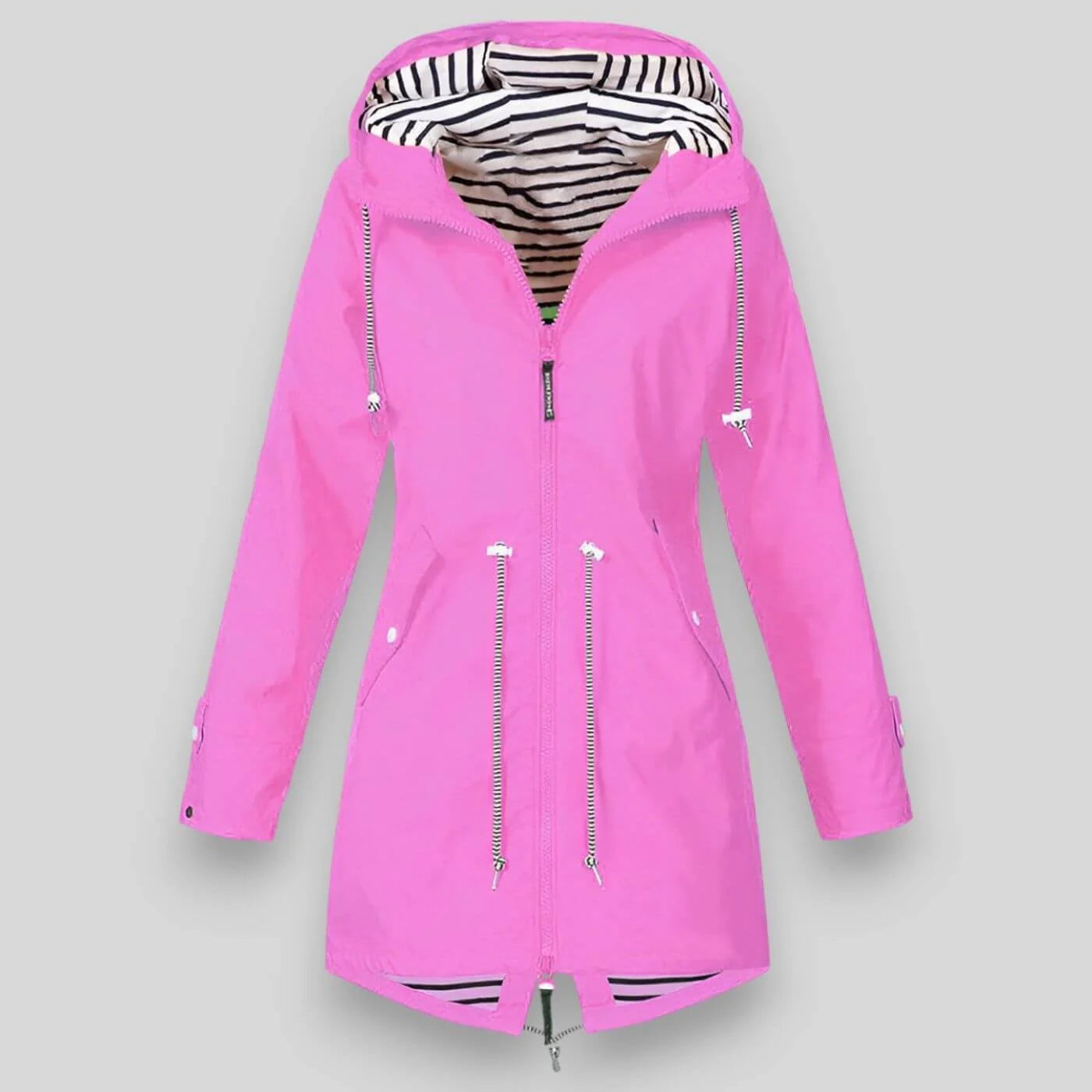 Pink Women's Hooded Rain Jacket — Nala Zip-Up Drawstring Waterproof - Front Studio