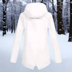 White Women's Rain Jacket With Hood — Lena Lightweight Waterproof Zip-Pocket - Back View Studio