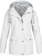 White Women's Rain Jacket With Hood — Catherine Lightweight Waterproof Zip-Up - Front Open