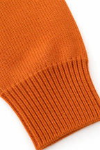 Orange Women's Hooded Knit Sweater with Ribbed Trim & Drawstring Hood — Maelle - Cuff Rib Closeup