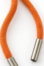 Orange Women's Hooded Knit Sweater with Ribbed Trim & Drawstring Hood — Maelle - Drawstring Cord Closeup