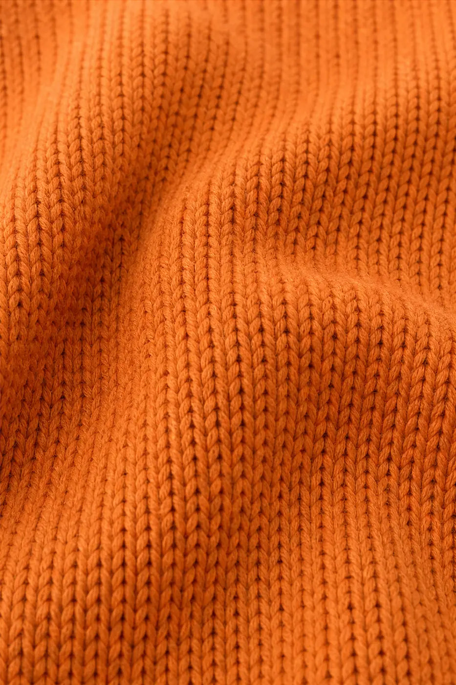 Orange Women's Hooded Knit Sweater with Ribbed Trim & Drawstring Hood — Maelle - Knit Fabric Texture