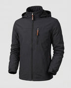 Black Men's Softshell Jacket with Hood, Zip Pockets & Adjustable Cuffs