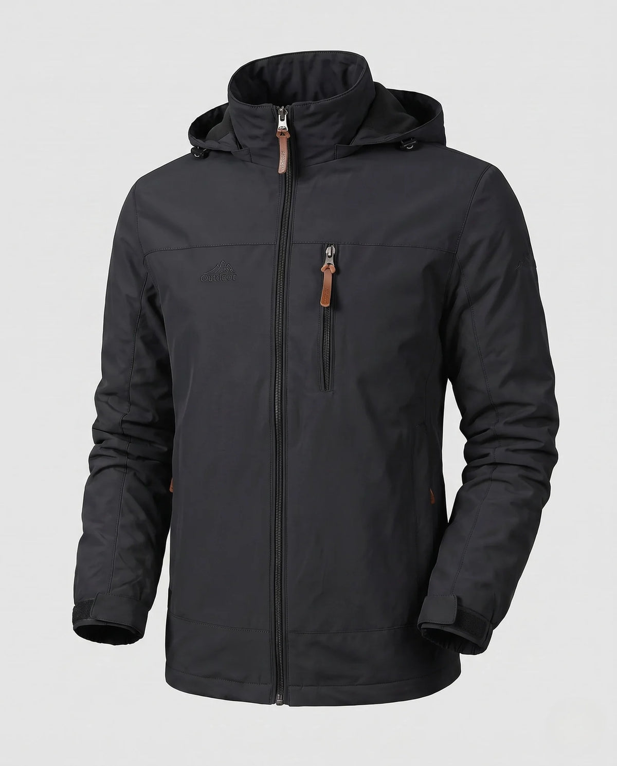 Black Men's Softshell Jacket with Hood, Zip Pockets & Adjustable Cuffs