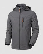 Grey Men's Softshell Jacket with Hood, Zip Pockets & Adjustable Cuffs