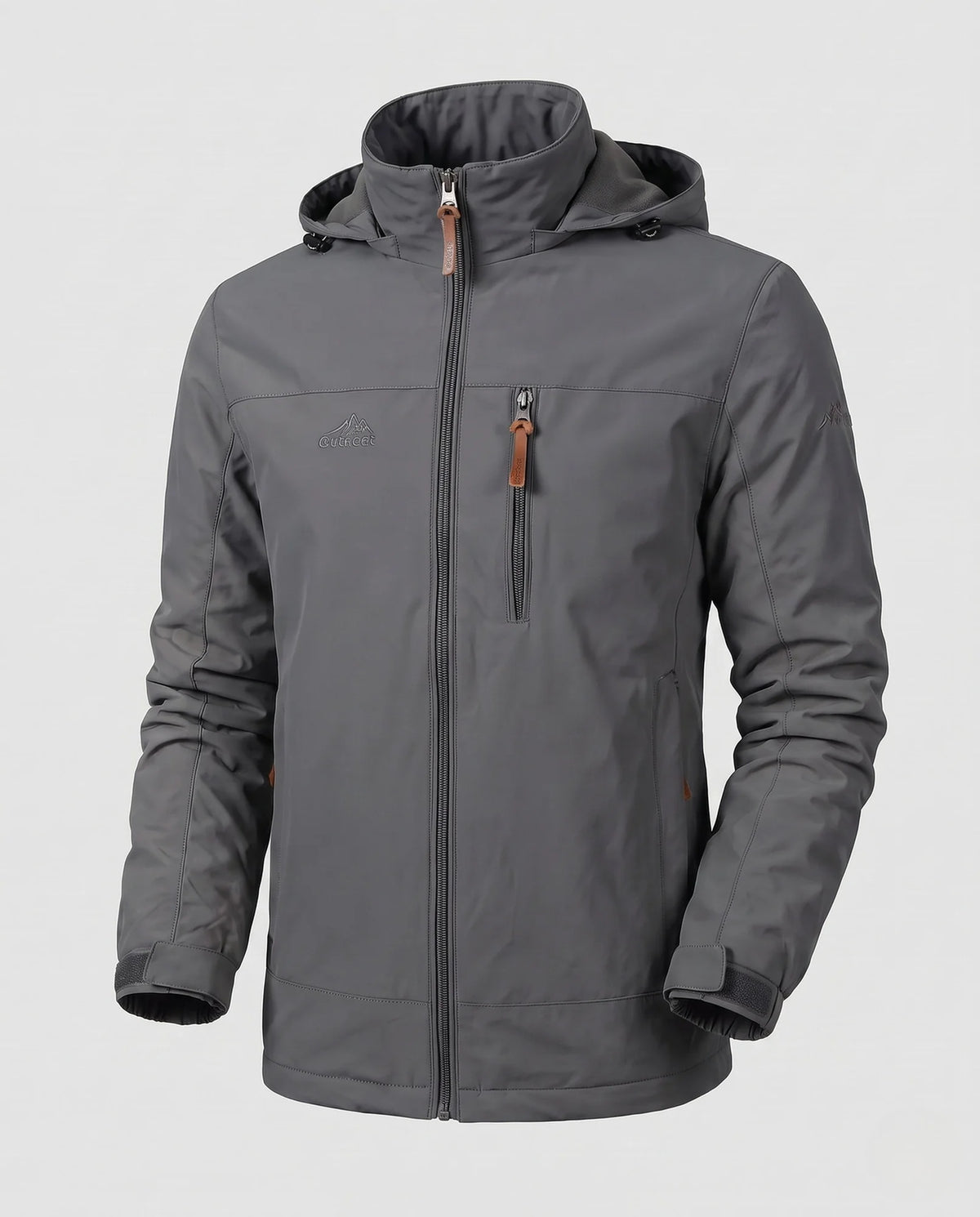 Grey Men's Softshell Jacket with Hood, Zip Pockets & Adjustable Cuffs