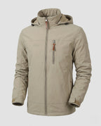 Khaki Men's Softshell Jacket with Hood, Zip Pockets & Adjustable Cuffs