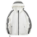 Beige Men's Hooded Jacket with Striped Trim & Zip Pockets — Asher - Front Full