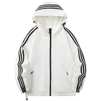 Beige Men's Hooded Jacket with Striped Trim & Zip Pockets — Asher