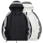 Black Men's Hooded Jacket with Striped Trim & Zip Pockets — Asher - Color Comparison