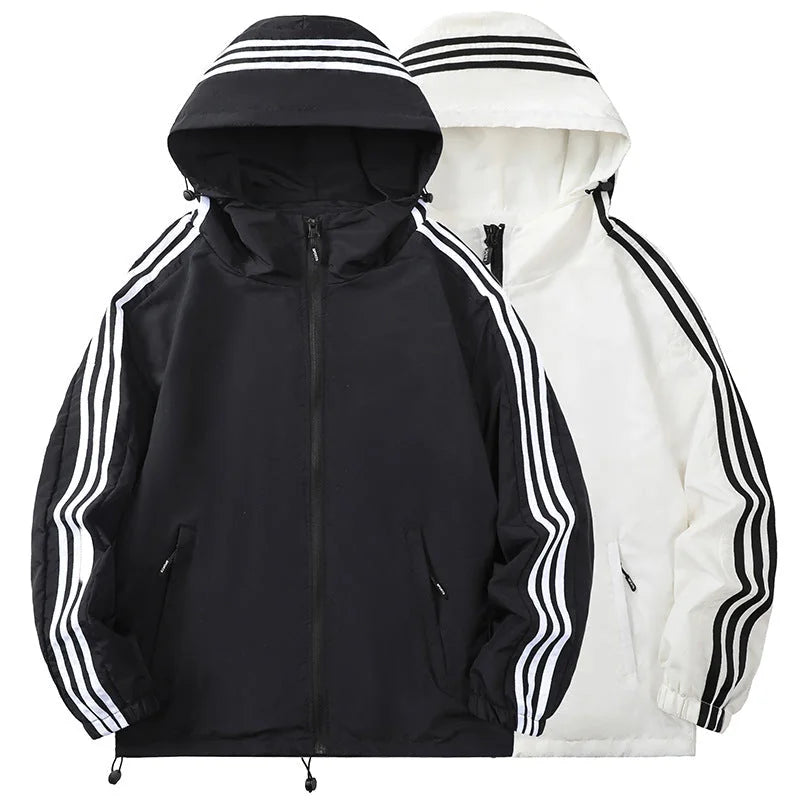Black Men's Hooded Jacket with Striped Trim & Zip Pockets — Asher - Color Comparison