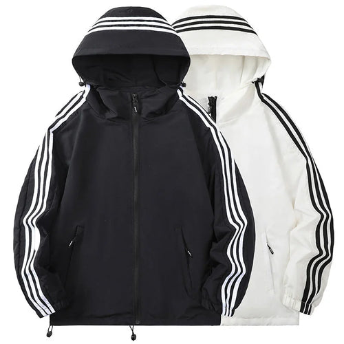 Black Men's Hooded Jacket with Striped Trim & Zip Pockets — Asher - Color Comparison