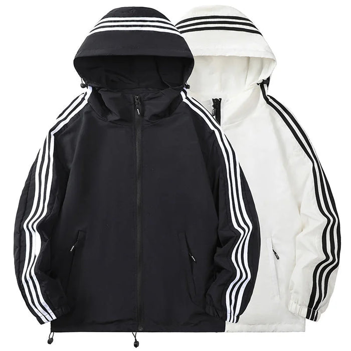 Black Men's Hooded Jacket with Striped Trim & Zip Pockets — Asher - Color Comparison