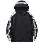 Men's Hooded Jacket with Striped Trim & Zip Pockets - Front Hood Up