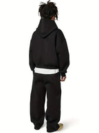 Men's Hooded Tracksuit with Straight-Leg Sweatpants & Drawstring Waist - Back Pose