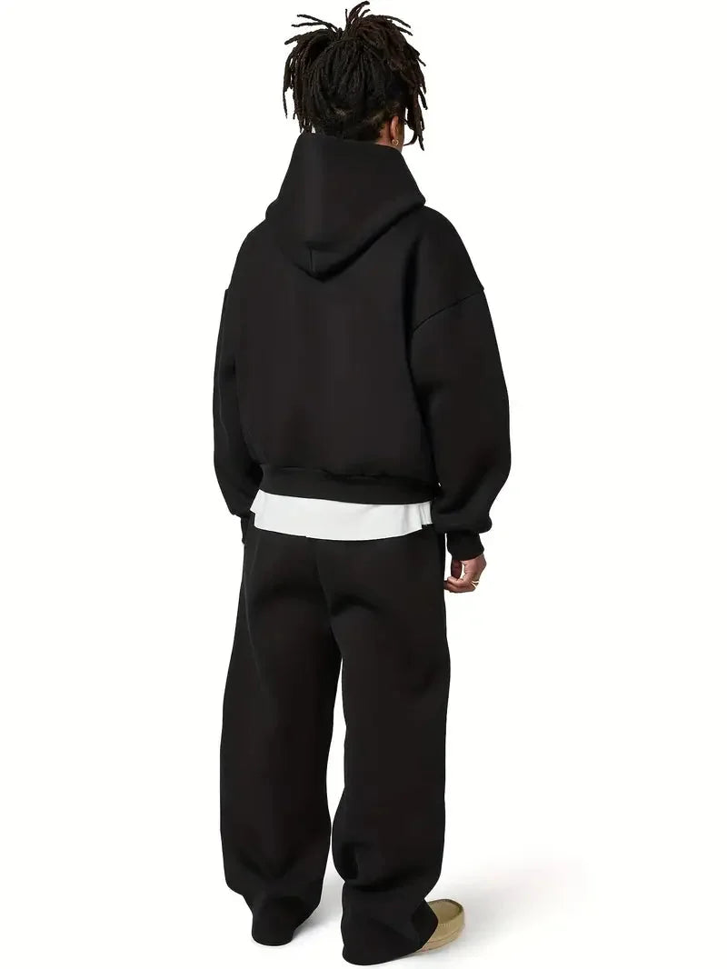 Men's Hooded Tracksuit with Straight-Leg Sweatpants & Drawstring Waist - Back Pose