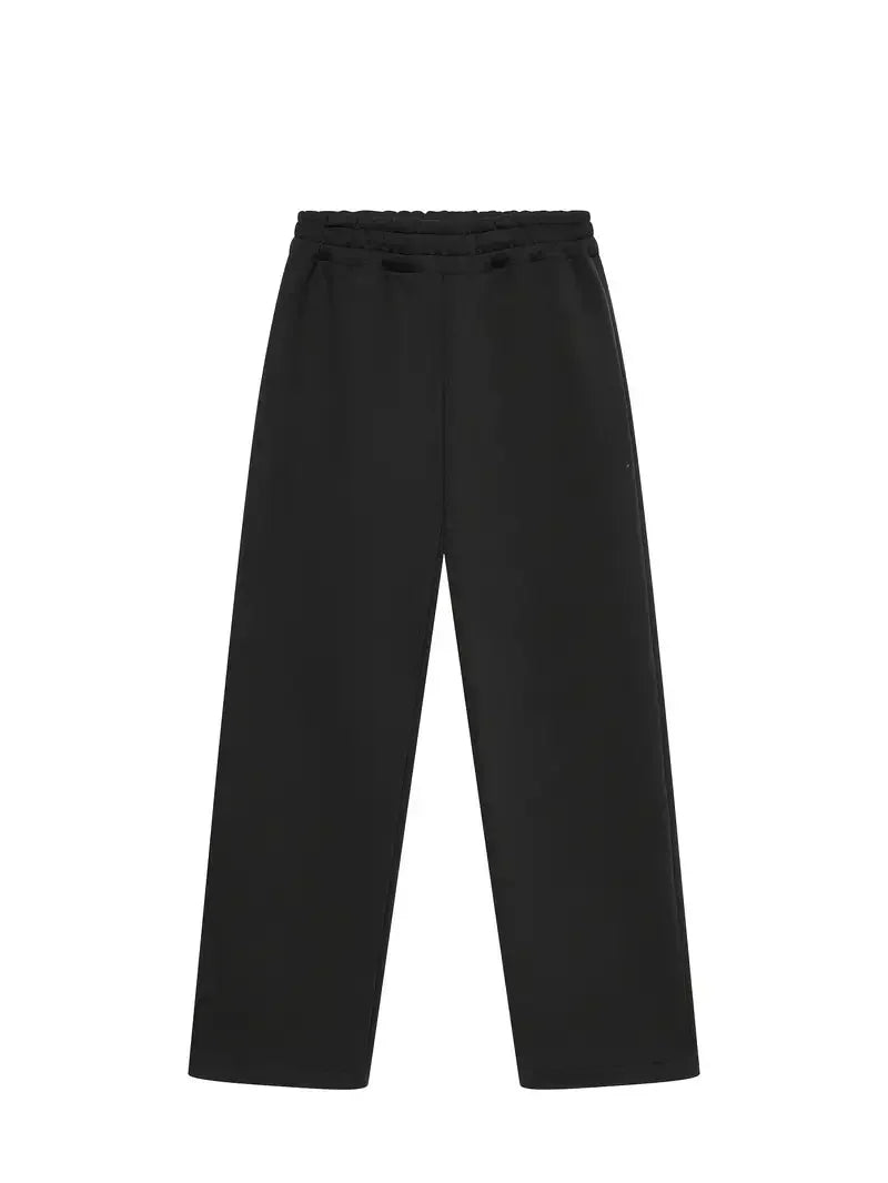 Men's Hooded Tracksuit with Straight-Leg Sweatpants & Drawstring Waist - Flat Lay Pants