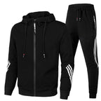 Black Men's Hooded Tracksuit with Striped Sleeves & Relaxed Fit