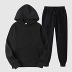 Black Men's Hooded Tracksuit with Kangaroo Pocket & Drawstring Joggers