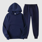Blue Men's Hooded Tracksuit with Kangaroo Pocket & Drawstring Joggers
