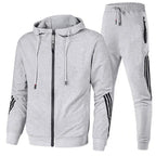 Grey Men's Hooded Tracksuit with Striped Sleeves & Relaxed Fit