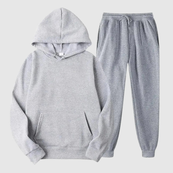 Grey Men's Hooded Tracksuit with Kangaroo Pocket & Drawstring Joggers — Noah