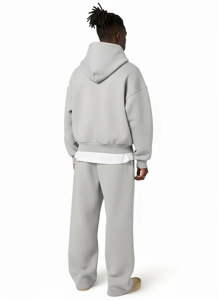 Men's Hooded Tracksuit with Straight-Leg Sweatpants & Drawstring Waist - Back Full