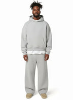 Light Grey Men's Hooded Tracksuit with Straight-Leg Sweatpants & Drawstring Waist