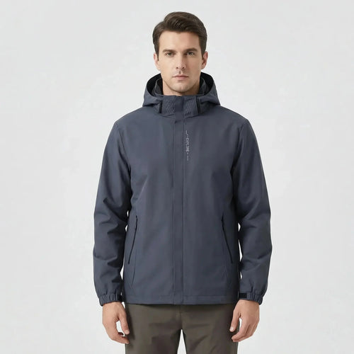 Men's Hooded Waterproof Rain Jacket - Front Full Studio