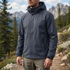 Gray Men's Hooded Waterproof Rain Jacket — Elle Nylon Zip-Pocket Adjustable Cuffs - Outdoor Lifestyle
