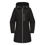 Black Women's Raincoat With Hood — Alexa Lightweight Waterproof Longline - Flat Lay