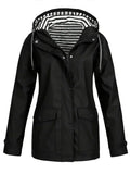 Black Women's Waterproof Raincoat with Zip-Front & Snap-Button Placket — Elise