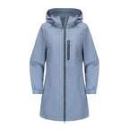 Gray Women's Raincoat With Hood — Alexa Lightweight Waterproof Longline - Flat Lay Light