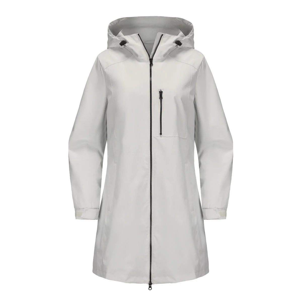 Gray Women's Raincoat With Hood — Alexa Lightweight Waterproof Longline - Flat Lay