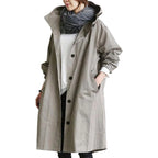 Grey Women's Waterproof Raincoat with Hood, Cotton Blend Shell & Pockets - Studio Pose