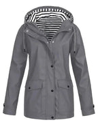 Gray Women's Waterproof Raincoat with Zip-Front & Snap-Button Placket