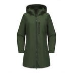 Green Women's Raincoat With Hood — Alexa Lightweight Waterproof Longline - Flat Lay
