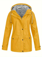 Yellow Women's Waterproof Raincoat with Zip-Front & Snap-Button Placket