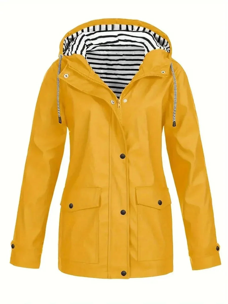 Yellow Women's Waterproof Raincoat with Zip-Front & Snap-Button Placket