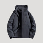 Black Women's Waterproof Hooded Windbreaker Jacket with Zip Front & Pockets