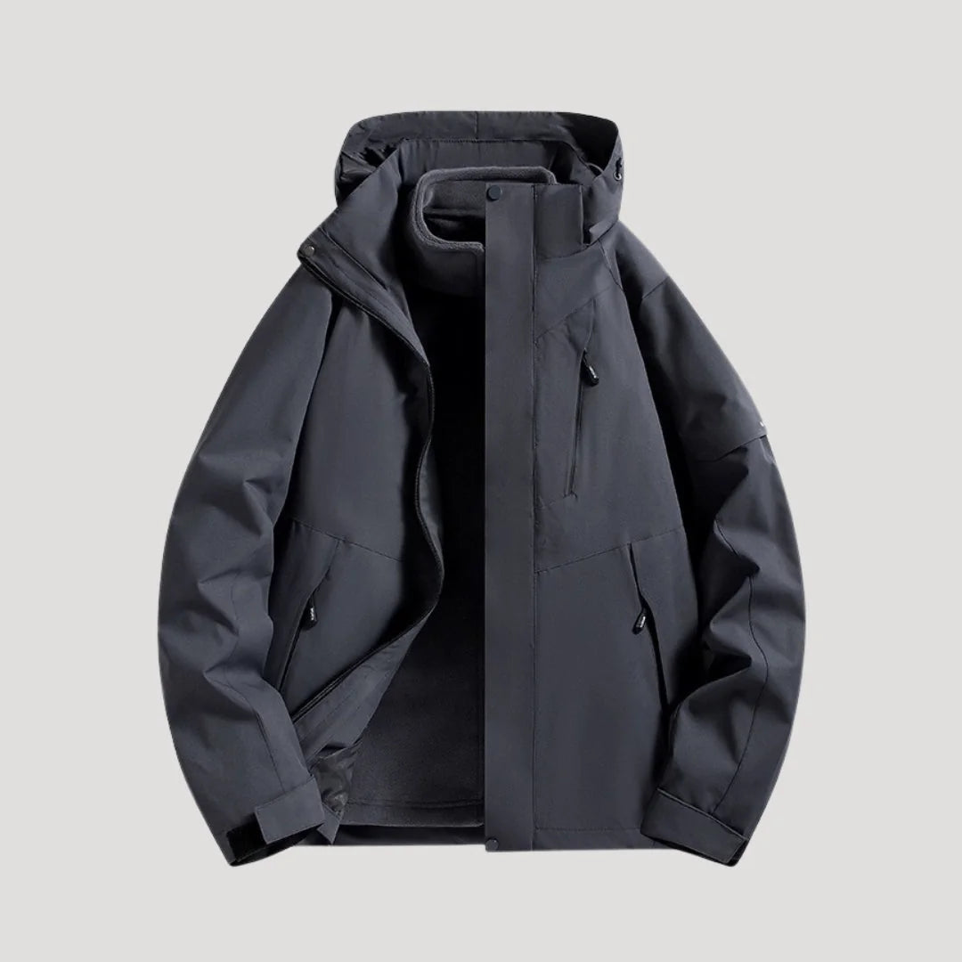 Black Women's Waterproof Hooded Windbreaker Jacket with Zip Front & Pockets