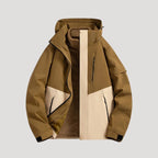 Brown Women's Waterproof Hooded Windbreaker Jacket with Zip Front & Pockets — Olivia