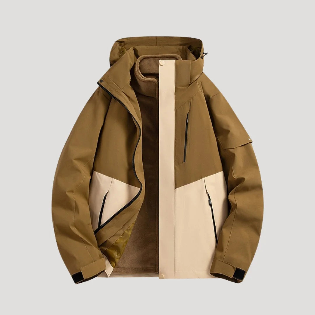 Brown Women's Waterproof Hooded Windbreaker Jacket with Zip Front & Pockets — Olivia