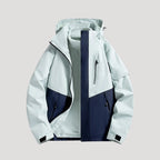 Navy Women's Waterproof Hooded Windbreaker Jacket with Zip Front & Pockets