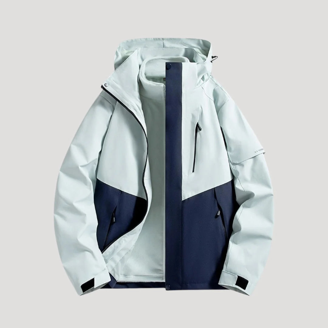 Navy Women's Waterproof Hooded Windbreaker Jacket with Zip Front & Pockets