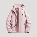 Pink Women's Waterproof Hooded Windbreaker Jacket with Zip Front & Pockets